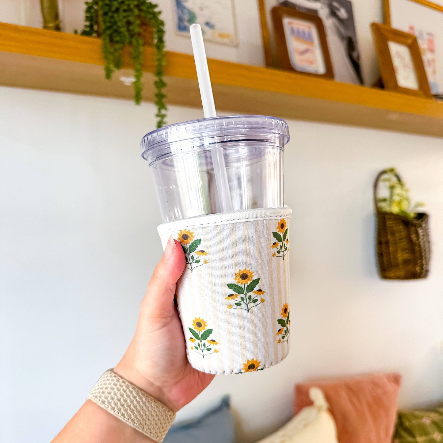 Sunflowers and Stripes | Iced Coffee Sleeve: