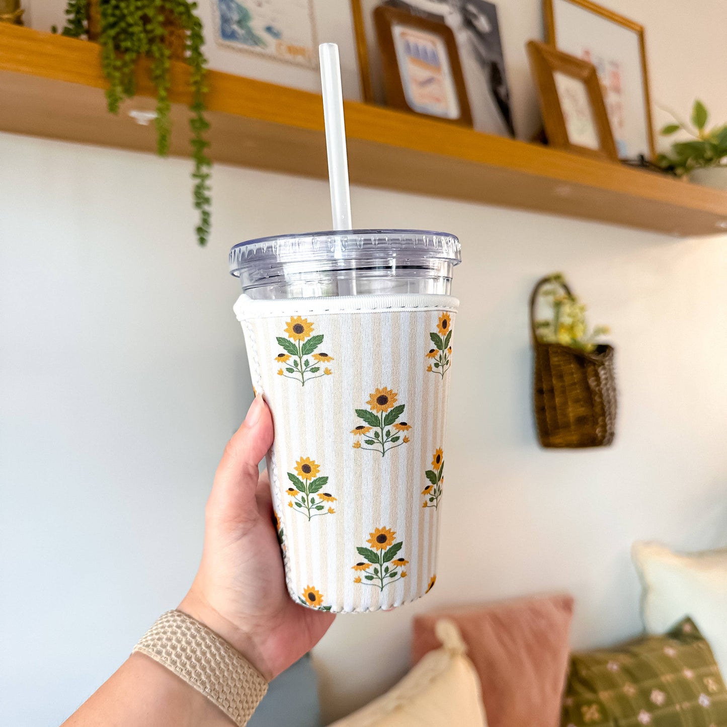 Sunflowers and Stripes | Iced Coffee Sleeve: