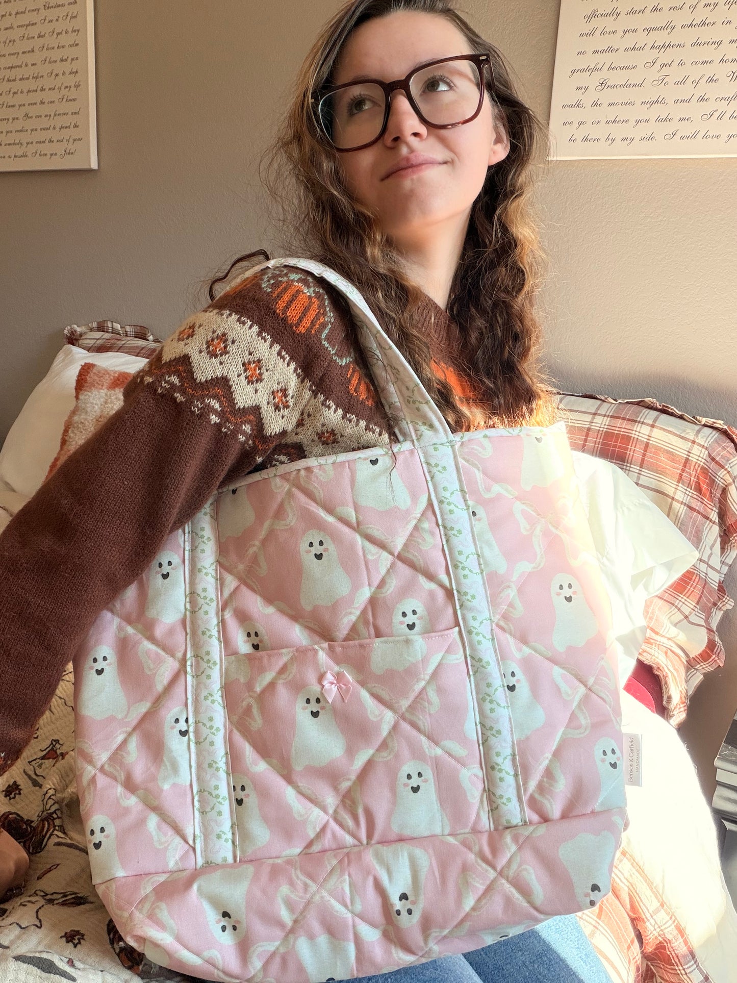 Pink Pumpkin Hollow Tote Bag